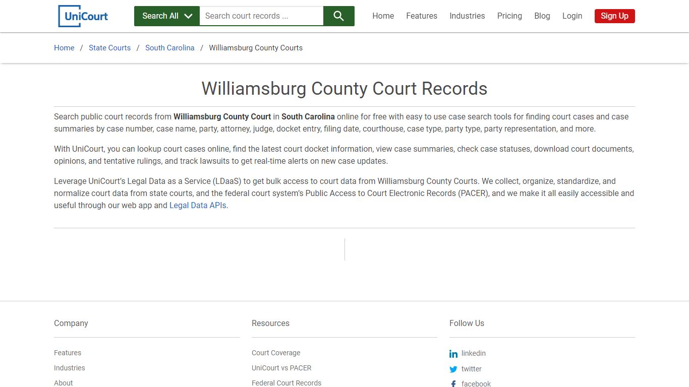 Williamsburg County Court Records | South Carolina | UniCourt