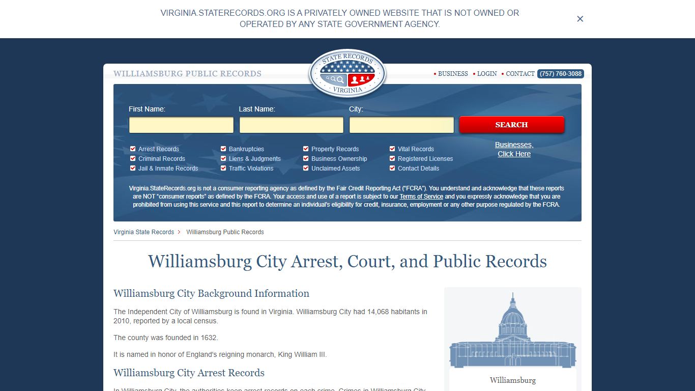 Williamsburg City Arrest, Court, and Public Records